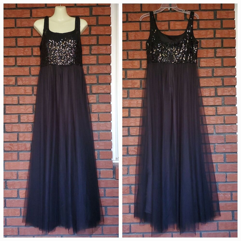 Ever Pretty Maxi Dress XL 10 Black Tulle Sequin Evening Gown Witchy Whimsigoth - Picture 8 of 14